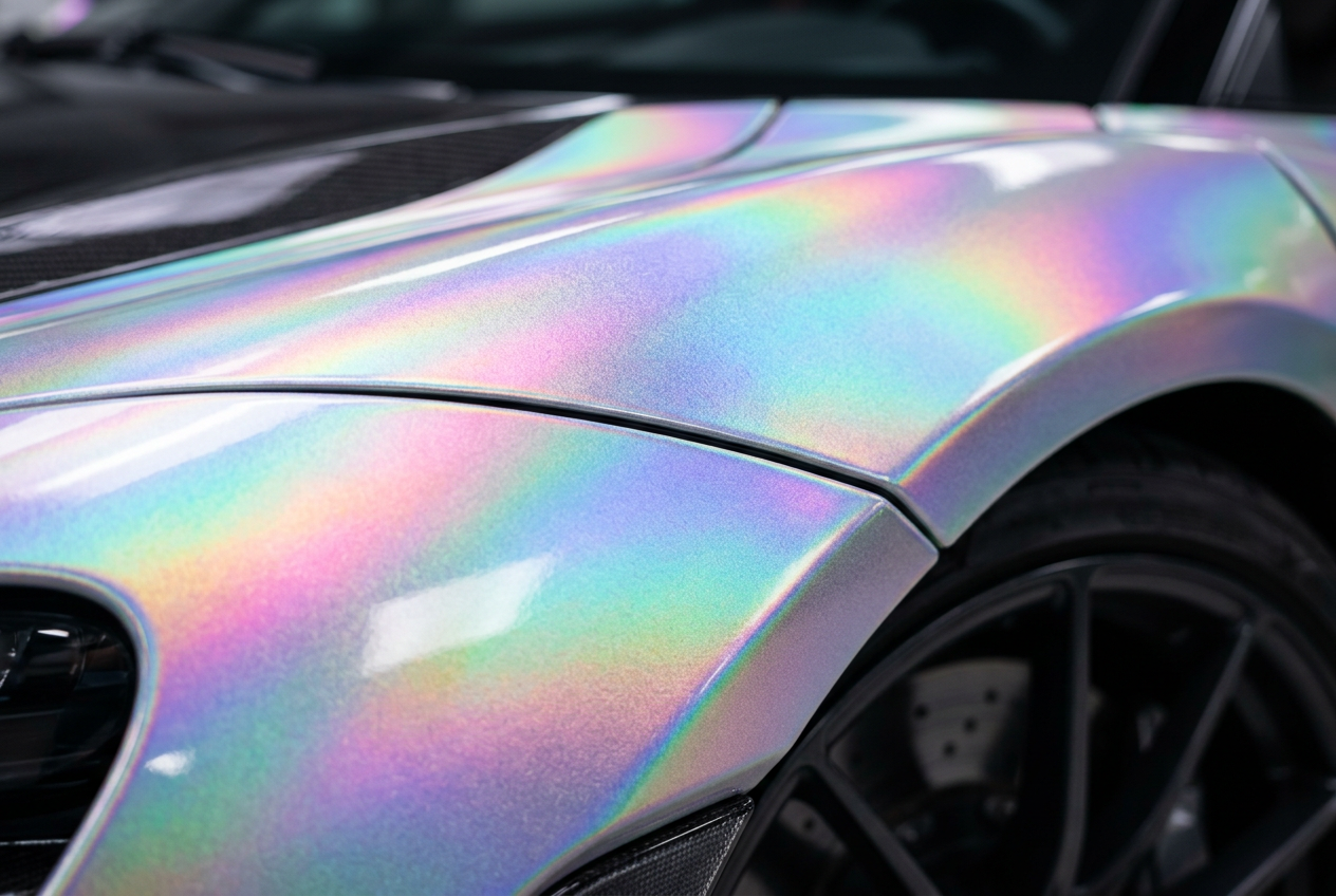 Finition iridescente holographique covering véhicule