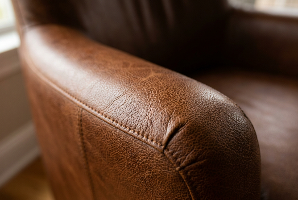 Cover Styl' Natural Leather cuir grainé sur fauteuil